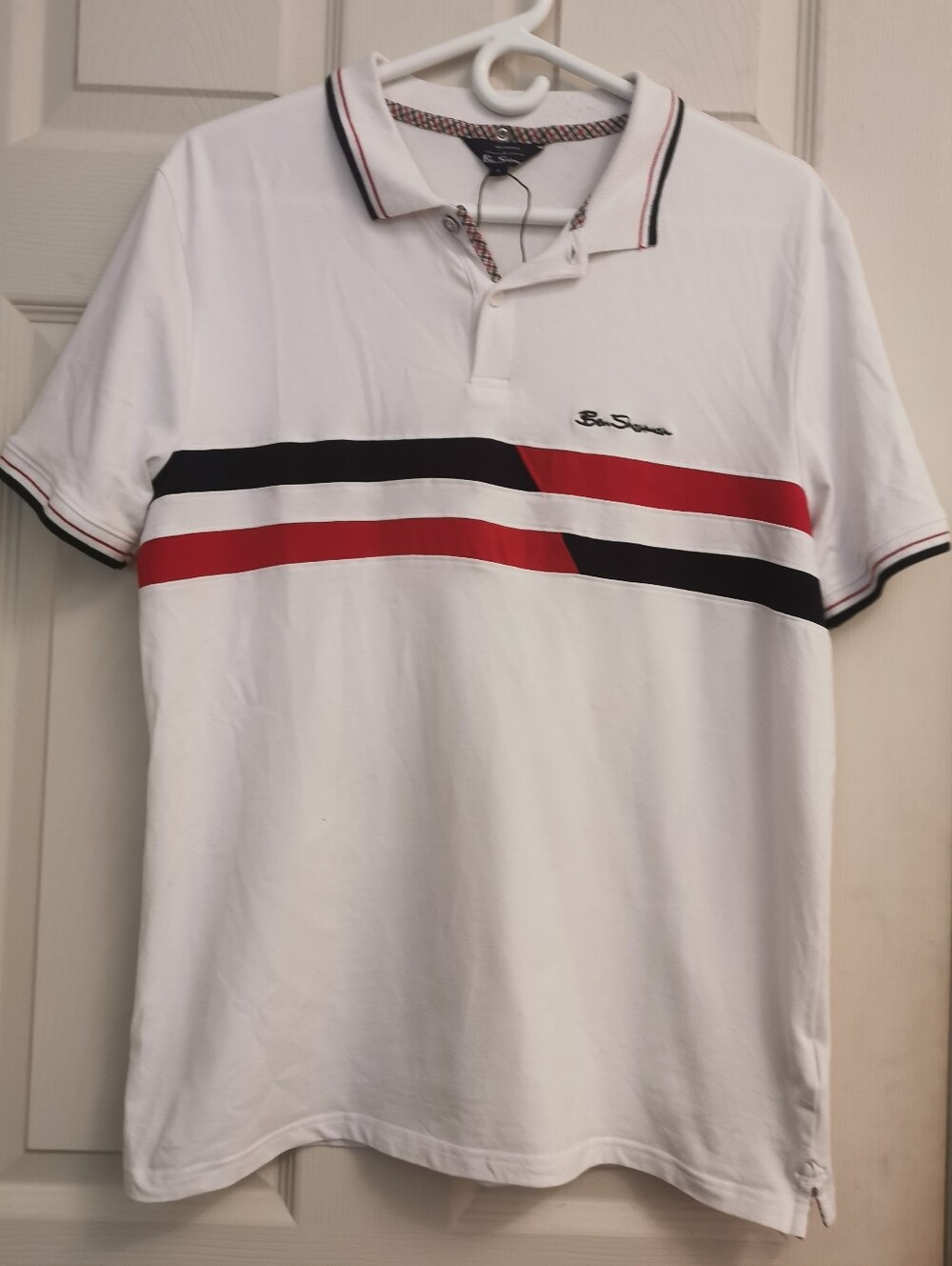 Ben Sherman White Polo with Red & Black Chest Stripes